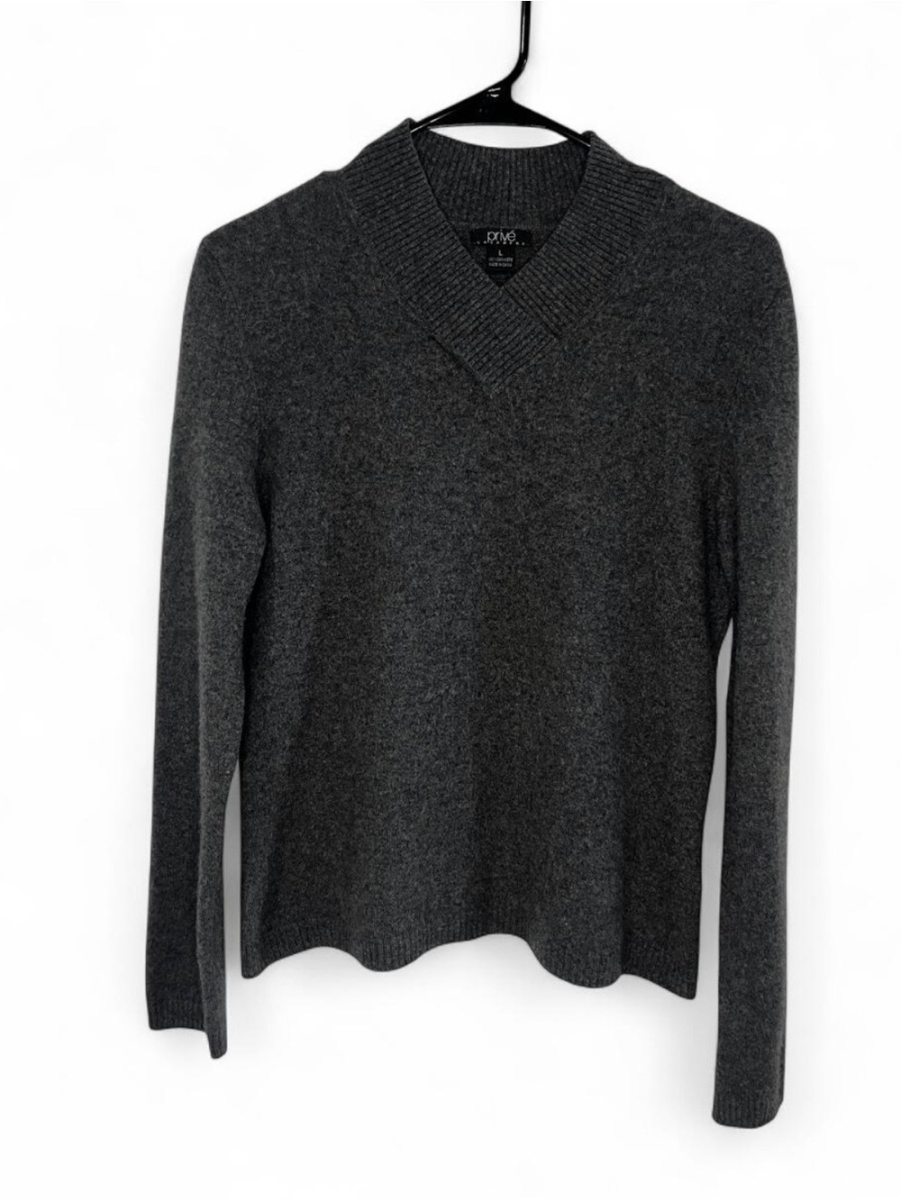 Prive 100% Cashmere Sweater Large Gray Shawl Collar Luxury Knit